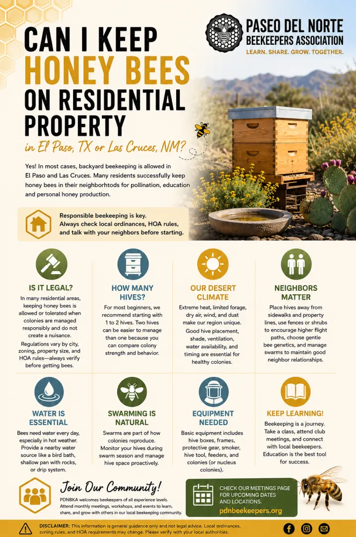 Can I Keep Honey Bees on Residential Property in El Paso, TX or Las Cruces, NM?